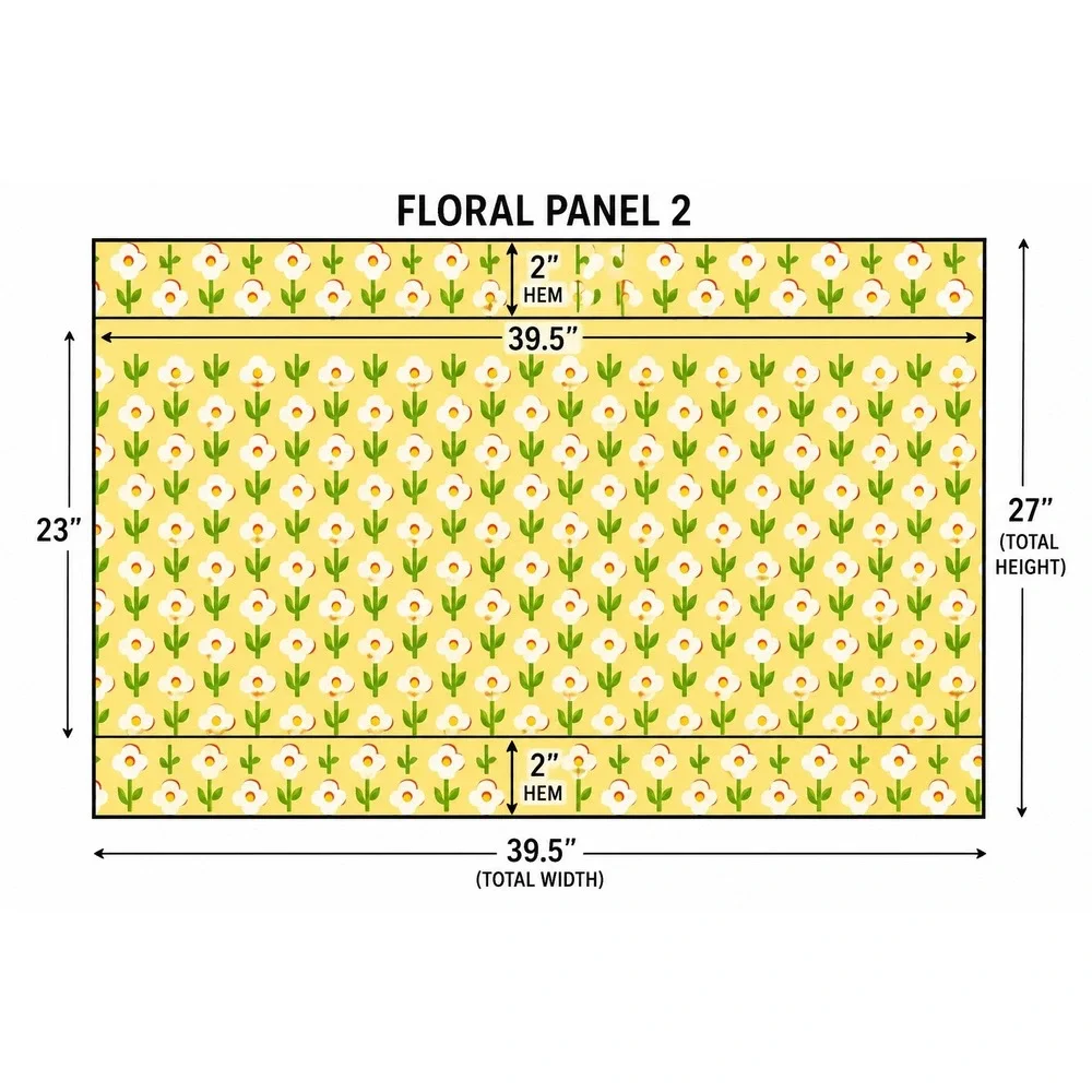 Vintage Sears Perma-Prest Holly Hobbie Style Yellow Floral Valance & Panels Set